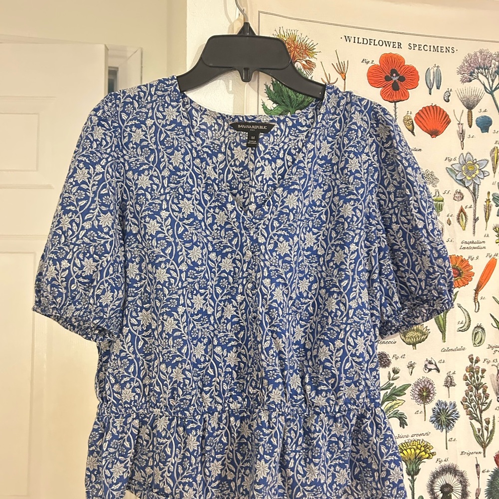 Banana Republic Blue and White Floral Blouse